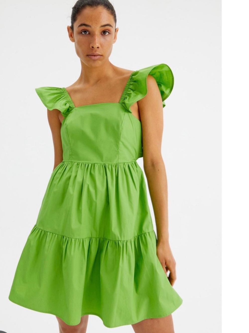 Square-Neck Ruffle Strap Lime Mini Dress